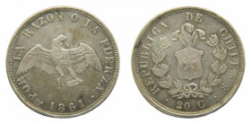 CHILE. 1861. 20 centavos. (KM#125a). Ar. 
mbc+