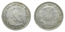 CHILE. 1868. 50 centavos. (KM#139). Ar. 
mbc-