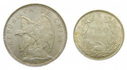 CHILE. 1910.1 peso. (KM#152.3). Ar. 
ebc