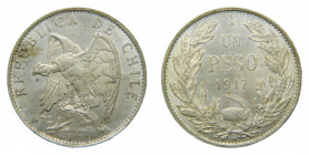 CHILE. 1917. 1 peso. (KM#152.4). Ar. 
sc-