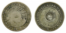 COSTA RICA. (1849-1857). 1 Real. Contramarca de tipo VI sobre 1 real de la República Centroamerica, de 1849 (CR-JB). 1855. KM#72a. La moneda está en B...
