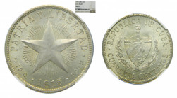 CUBA. 1915. 40 centavos. (KM#14.3) Variedad LOW RELIEF. Encapsulada NGC.
MS64