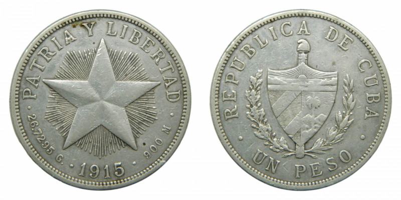 CUBA. 1915. 1 peso. (KM#15.2). Ar. 
mbc