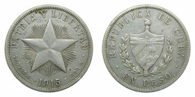 CUBA. 1915. 1 peso. (KM#15.2). Ar. 
mbc
