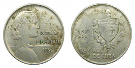 CUBA. 1934. 1 peso. (KM#22). Ar. 
mbc