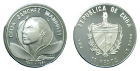 CUBA. 1990. 10 Pesos. Celia Sánchez manduley. 1 onza de plata fina. KM#262. 2.000 de tirada.
Proof
