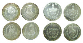CUBA. 1990. 10 Pesos. Descubrimiento de América: Fernando, Isabel Juan de la Cosa, y Cristpobal Colón. Lote x4 piezas de 1 onza de plata fina. KM#263/...