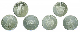 CUBA. 1990. 10 Pesos. Juegos Panamericanos de 1991. Lote x3 piezas de 1 onza de plata fina. KM#291/293. 3.000 de tirada.
Proof