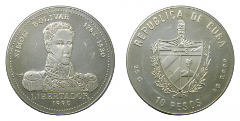 CUBA. 1990. 10 pesos. (KM#280). Ar. Simon Bolívar. 
proof