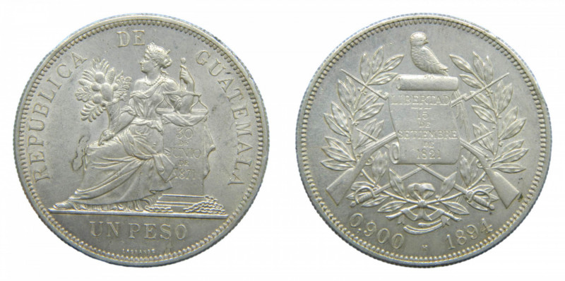 GUATEMALA. 1894 H. Peso. (KM#221). Ar. 
ebc