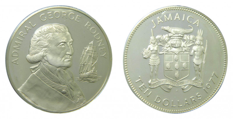 JAMAICA. 1977. 10 dólares. (KM#74a). Ar. Admiral Jorge Rodney. 
proof