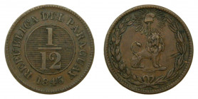 PARAGUAY. 1845. 1/12 real. (KM#1.1). Cu.
mbc