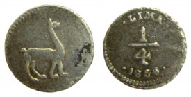 PERU. 1856/36. 1/4 real. (KM#143.1). Ar. 
mbc