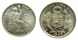 PERU. 1900 JF. 1/2 dinero. (KM#204.2). Ar. 
sc