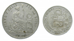 PERU. 1864/54. YB. Sol. (KM#196.1). Ar. Roman I in date. 
mbc