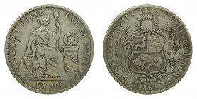 PERU. 1869 Y.B. Sol. (KM#196.3). Ar. 
bc+