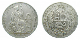 PERU. 1889 T.F. Sol. (KM#196.24). Ar. 
mbc