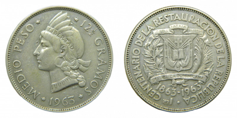 REPUBLICA DOMINICANA / DOMINICAN REPUBLIC. 1963. 1/2 peso. (KM#29). Ar. 
mbc+
