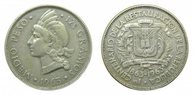 REPUBLICA DOMINICANA / DOMINICAN REPUBLIC. 1963. 1/2 peso. (KM#29). Ar. 
mbc+