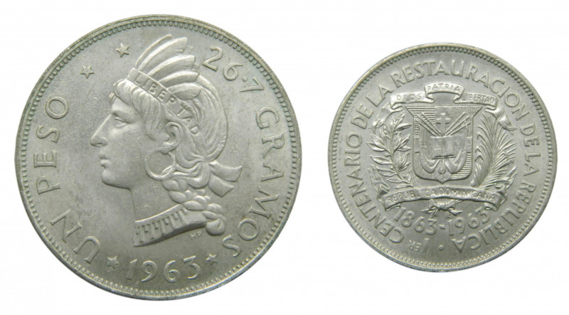 REPUBLICA DOMINICANA / DOMINICAN REPUBLIC. 1963. Peso. (KM#30). Ar. 
ebc+