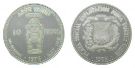 REPUBLICA DOMINICANA / DOMINICAN REPUBLIC. 1975. 10 pesos. (KM#38). Ar. Arte taino. 
proof