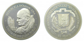 REPUBLICA DOMINICANA / DOMINICAN REPUBLIC. 25 pesos. (1979). (KM#54). Ar. Visita de S. S. Juan Pablo II. 
proof