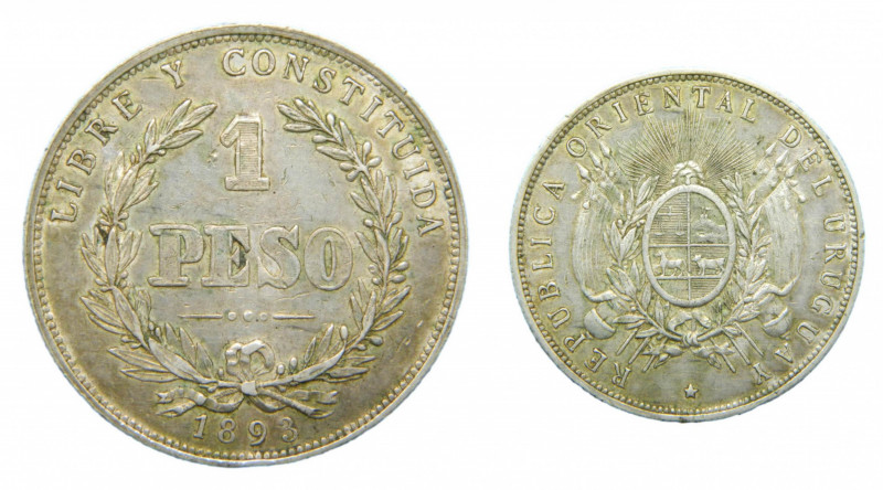 URUGUAY. 1893. Peso. (KM#17a). Ar. 
mbc