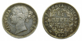 INDIA BRITÁNICA / INDIA BRITISH. Victoria. 1840. 1/4 Rupia (KM# 454). Ar.
mbc