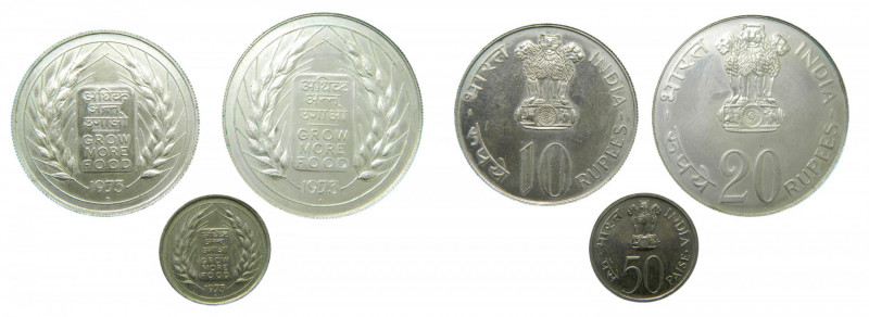 INDIA. Republica. Set 3 monedas 20 y 10 Rupias 50 Paisa. 1973 (KM#62-188-240) Cu...
