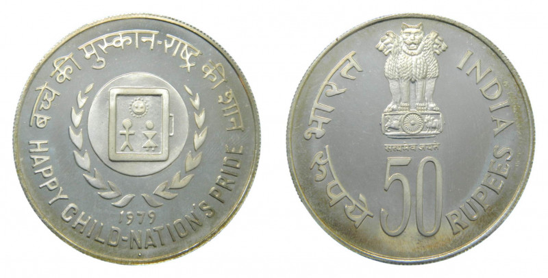 INDIA. Republica 1979. 50 Rupias. (KM#260). Año del niño. Ar.
proof