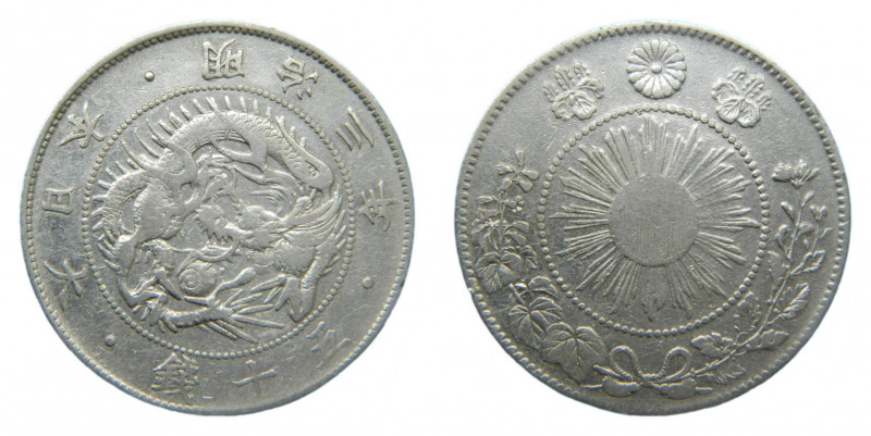 JAPÓN / JAPAN. Mutsuhito. Año 3 (1870). 50 sen. (Y# 4). Ar. 
mbc