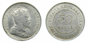 MALASIA / STRAITS SETTLEMENTS. Eduardo VI. 1907 H. 50 Cents. (KM#24). Ar. 
ebc-