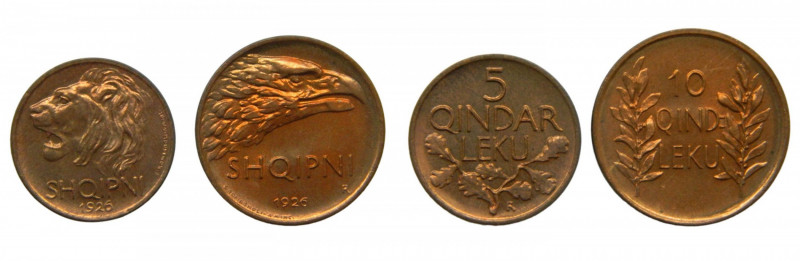 ALBANIA. 2 Monedas. 1926 R. 5 y 10 Quindar Leku. (KM#1-2)
sc