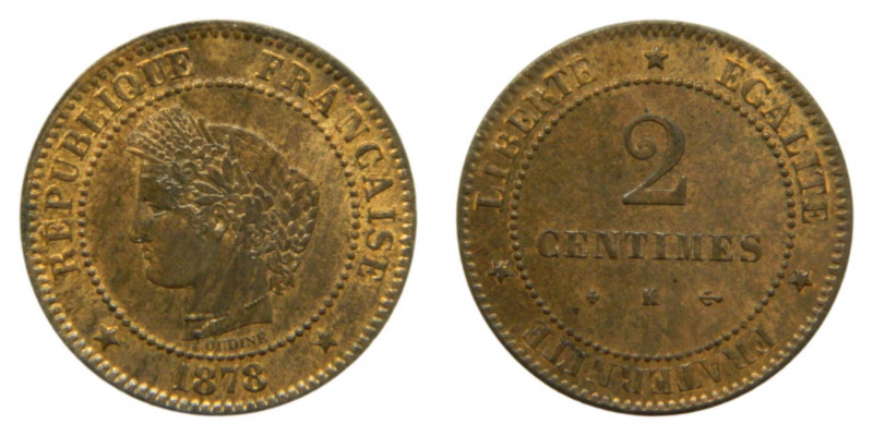 FRANCIA / FRANCE. 1878 K. 2 céntimos. (KM#827.2). 
sc-