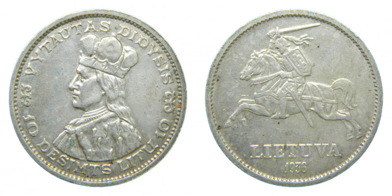 LITUANIA. 1936. 10 litu. (KM#83). Ar. 
mbc+