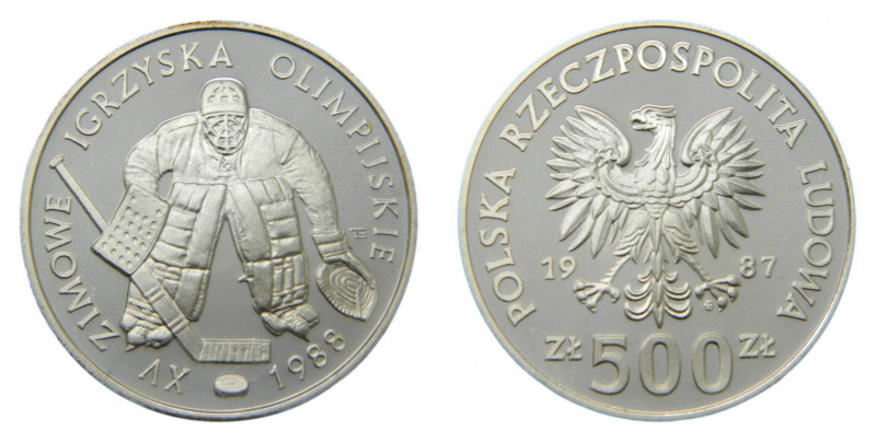 POLONIA / POLAND. 1987. 500 zlotych. (y#172). Ar. Hokey.
proof