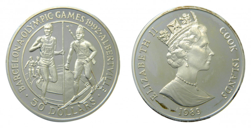 ISLAS COOK / COOK ISLANDS. Isabel II. 1989. 50 dólares. (KM#60). Ar. Olimpic.
p...
