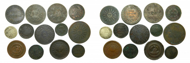 ARGENTINA. Lote de 13 monedas. Siglo XIX. Diferentes años y valores. A catalogar...