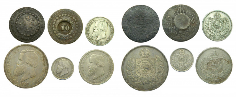 BRASIL / BRAZIL. Lote de 6 monedas. Siglo XIX. Diferentes años y valores, platas...
