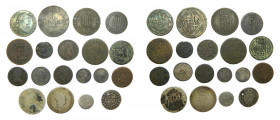ESPAÑA / SPAIN. Lote de 19 monedas. Siglos XVIII-XIX. Borbones. Incluye 6 de plata. A clasificar.
bc