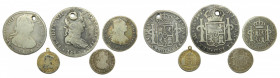 ESPAÑA / SPAIN. Lote de 5 monedas. Siglos XVIII-XIX. Borbones. Todas de plata. Ar. Algunas con agujero.
rc/bc-