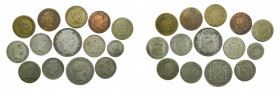 ESPAÑA / SPAIN. Isabel II. 1848 a 1868. Lote de 14 monedas, todas FALSIFICACIONES DE ÉPOCA. Contemporary Counterfeits. Latón y metal blanco.
(bc a eb...