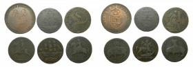 REINO UNIDO / GREAT BRITAIN. Lote de 6 Tokens distintos. Siglos XVIII-XIX. 1 penny (1) y 1/2 penny (5). A clasificar.
mbc a ebc