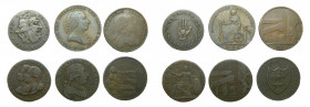 REINO UNIDO / GREAT BRITAIN. Lote de 6 Tokens distintos. Siglos XVIII-XIX. 1/2 penny. A clasificar.
mbc a ebc