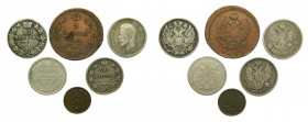 RUSIA / RUSSIA. Lote 6 monedas. Siglo XIX-XX. 4 en plata. 
bc+