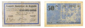 Catalunya. Consell Municipal de Begudà. 50 cèntims. 15 juliol 1937. AT-337. 
mbc