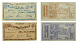 Catalunya. Ajuntament de Figueres. Lote 2 billetes 10 y 15 cèntims. 30 novembre 1937. AT-1008b y 1009.
n.a.