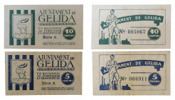 Catalunya. Ajuntament de Gelida. Lote 2 billetes 5 y 10 cèntims. 12 març 1937. AT-1112 y 1113. 
ebc- a ebc