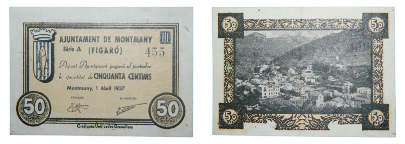 Catalunya. Ajuntament de Montmany. 50 cèntims. 1 abril 1937. AT-1584. 
ebc