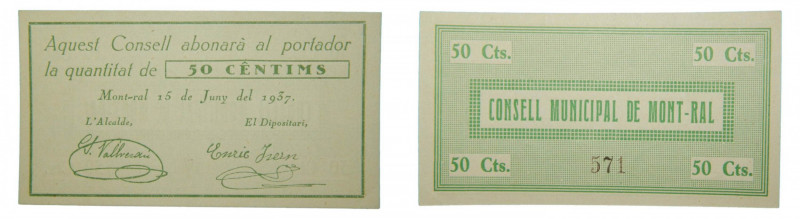 Catalunya. Consell Municipal de Mont-Ral. 50 cèntims. 15 juny 1937. AT-1594b. 
...